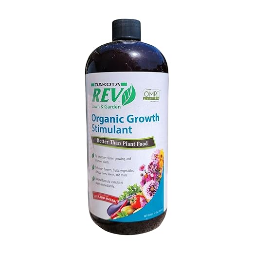 Organic REV Liquid Plant Growth Stimulant – OMRI Listed Organic Soil & Plant Supplement for Vegetables, Flowers & Lawns – Supports Root Development & Nutrient Uptake – 32 Ounce