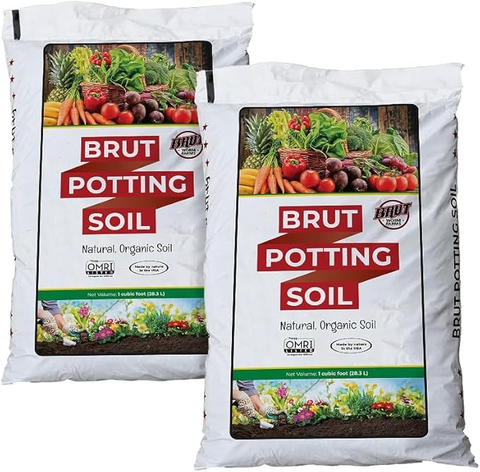 Brut Organic Potting Soil – 1CF, Premium Plant Soil with Organic Worm Castings, Trace Minerals & Perlite – Chemical-Free, Filler-Free – Ideal Potting Mix for Indoor & Outdoor Plants – 2pck