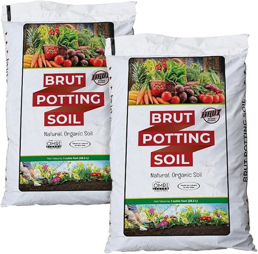 Brut Organic Potting Soil – 1CF, Premium Plant Soil with Organic Worm Castings, Trace Minerals & Perlite – Chemical-Free, Filler-Free – Ideal Potting Mix for Indoor & Outdoor Plants – 2pck