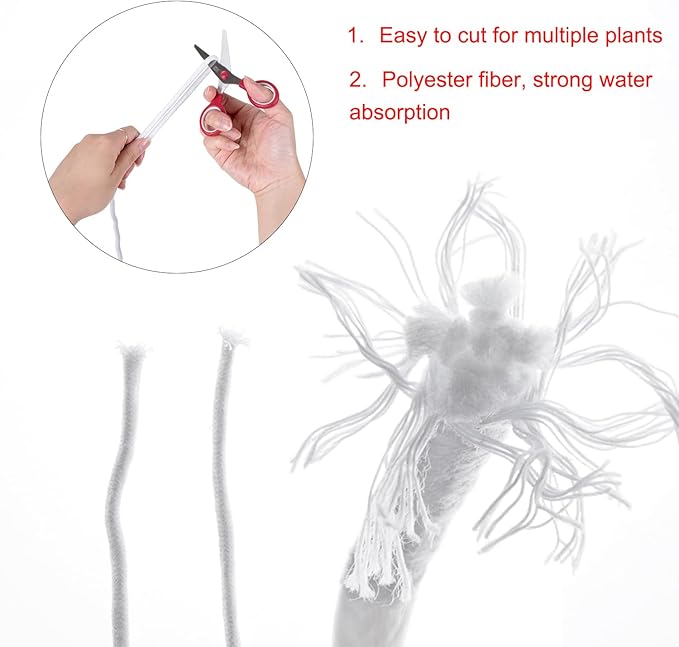ORIMERC 15ft Self-Watering Capillary Wick Cord Vacation Plant Sitter DIY Hydroponic Wicking Planter Pot Automatic Water System Device Potted Violet Auto Seedling Waterer Rope
