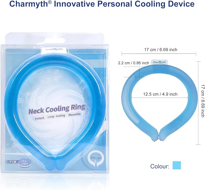Neck Cooling Tube Reusable Ice Cooler Ring Instant Cooling Below 15°C (59°F) Portable Neck Wrap for Summer Outdoor & Indoor Use Heat Relief & Comfort (Blue)