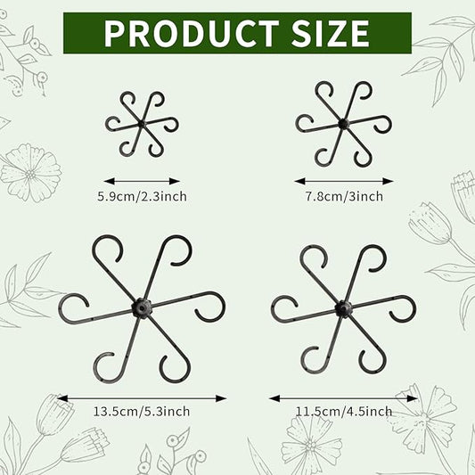 4 Pcs Black Plastic Plant Stem Supports, Assorted Sizes, Indoor/Outdoor, Climbing Plant Trellis Stakes Holder for Monstera Potted Plant
