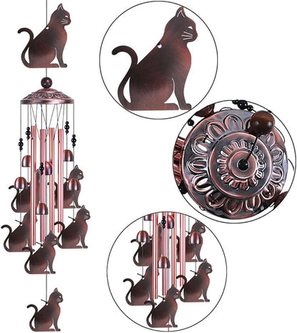 Garden Cat Wind Chimes Outdoor Indoor Decor - with 4 Tubes 6 Bells 7 Cats Wind Chime, Mobile Romantic Cat Wind Catcher, Cats Windchimes for Home, Mom Gifts, Balcony, Tree, Festival, Garden Decoration