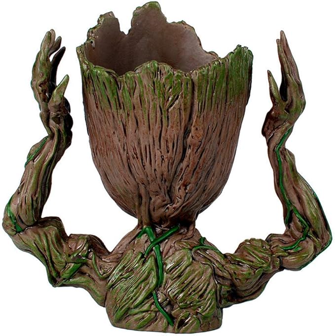 6" Cute Baby Groot Planter Pot, Smile Face Planters Head for Indoor Plant or Funny Pen Holder Flower Pot with Drainage Hole for a Tiny Succulents Plants Home Office Decor Gift Idea
