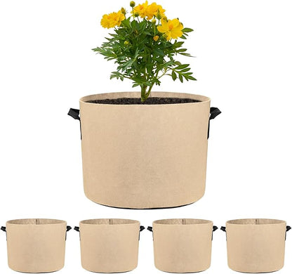5-Pack Plant Grow Bags 7 Gallon Grow Bags 300G Thickened Fabric Pots with Durable Handles Plant Garden Grow Pots for Fruits/Vegetables/Flowers/Plants [Khaki]