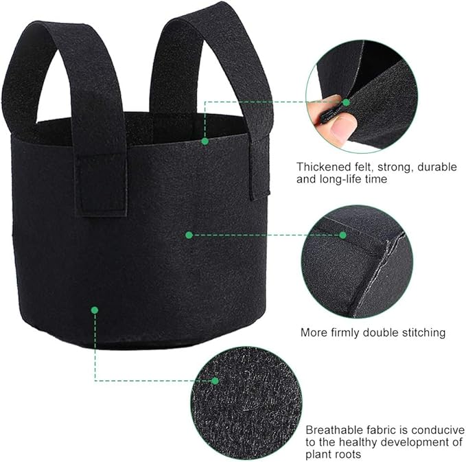 Black Felt Plants Growing Bag, Plant Grow Bags Garden Bag to Grow Vegetables, Vegetable Potato Planter Containers Flower Aeration Planting Pot Container for Planting Potatoes (1 Gallon (14 x 18cm))