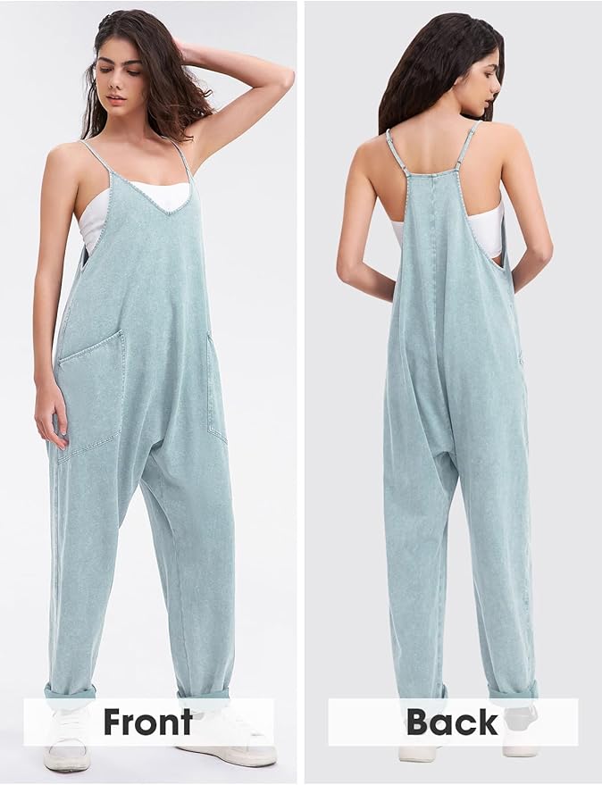 EXLURA Womens Casual Summer Jumpsuits 2026 Romper Bib Outfits Beach Vacation Denim Trendy Fashion Overalls with Pockets
