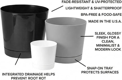 Root & Vessel Majestic Full Depth Round Cylinder Pot, Glossy Gray, 14-Inch (10140)