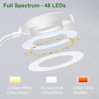 Wolezek 2 in 1 Grow Lights for Indoor Plants, 3 Colors Plant Lights for Indoor Growing with 360° Gooseneck, 48 LEDs Full Spectrum Plant Grow Lights Indoor, 6/12/16H Timer, 5 Brightness, White 1 Pack