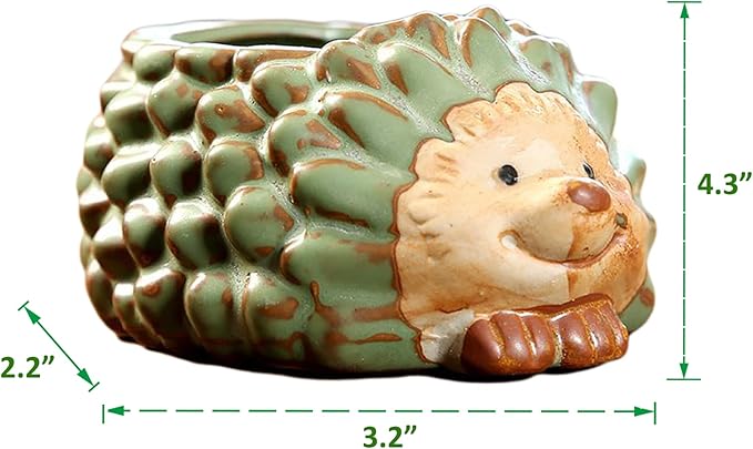 DIYOMR Small Ceramic Planter Pot, 4.3" Vintage Bronze Animal Planters Ceramic Flowerpot Succulent Pots Cactus Pot for Office Home Desktop Decor - Plants Not Included (Hedgehog Pot)