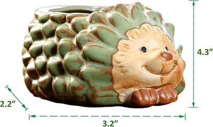 DIYOMR Small Ceramic Planter Pot, 4.3" Vintage Bronze Animal Planters Ceramic Flowerpot Succulent Pots Cactus Pot for Office Home Desktop Decor - Plants Not Included (Hedgehog Pot)