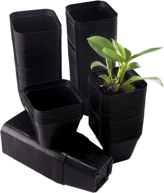 150 Packs Square Nursery Pots for Plants 4 Inch Succulent Plant Pots Set Plastic Seedling Starting Pots with Drainage Holes Nursery Pots Variety Pack Flower pots Planter Seed Starter, Black