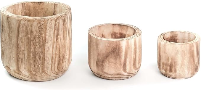 CYS EXCEL 6.25'' Burnt Finish Cylinder Planter Lightweight Natural Wood Cachepot for Indoor Plants, Succulents, Herbs, Home & Office Decor