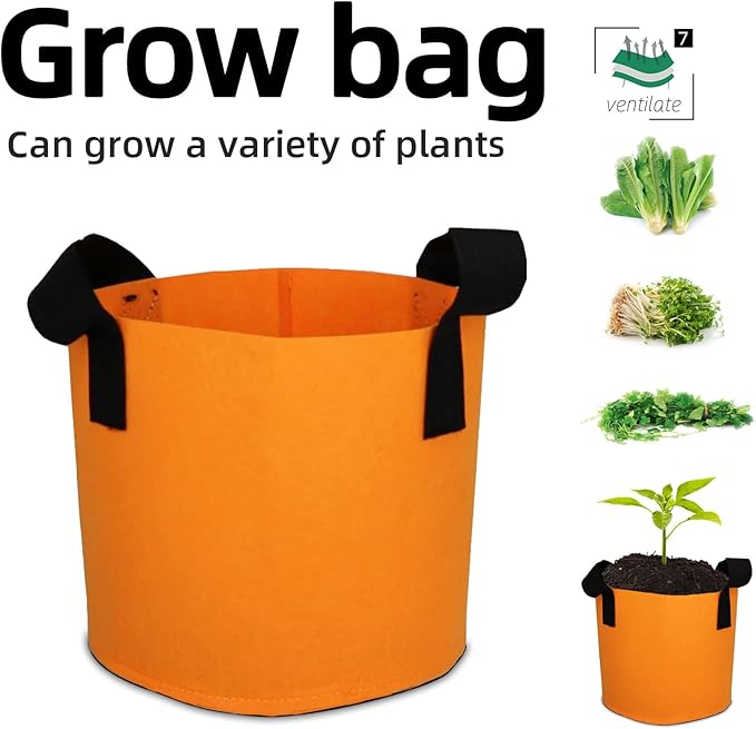 Grow Bags,Growing Pot Bags Garden Grow Bag Indoor Outdoor Fabric Aeration Plant Pot Container Flower Vegetable Pouch (Light Orange,7 Gallon)