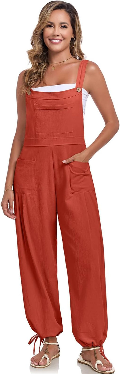 ALSOGO Womens Wide Leg Overalls Loose Beach Vacation Outfits Jumpsuits 2025 Causal Sleeveless Rompers with Pockets