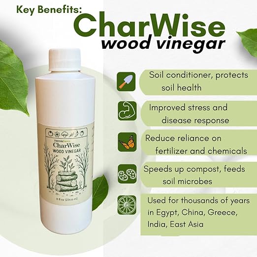 VermisTerra CharWise - 32 oz Wood Vinegar Biostimulant - Seed Germination, Enriches Soil, Growth Enhancer, Combats Odor, Animal Care - pyroligneous Acid, Natural byproduct of biochar