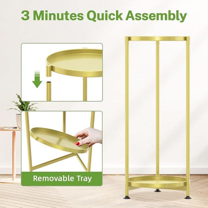 iDavosic.ly 2 Tier Corner Plant Stand Indoor, Tall Vertical Metal Flower Heavy Duty Pot Holder Shelf Outdoor for Patio Porch Living Room, Gold - Round