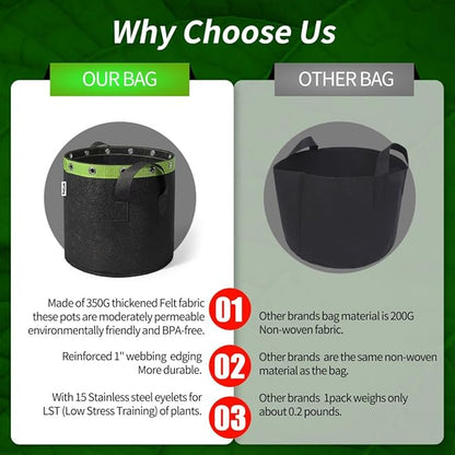 POTLAB® 5 Gallon Grow Bags (5-Pack),Low Stress Training Fabric Pots with Handles,Garden Bags to Grow Vegetables