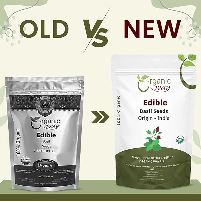 Organic Way Edible Basil Seeds | Organic & Kosher Certified | Sabja Seeds Rich in Fibers | Raw, Vegan, Non GMO & Gluten Free | USDA Certified | Origin - India (16 Ounce Pack)