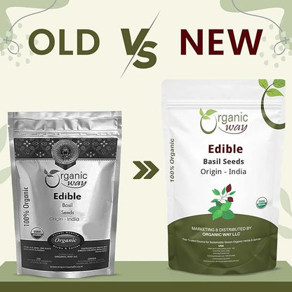 Organic Way Edible Basil Seeds | Organic & Kosher Certified | Sabja Seeds Rich in Fibers | Raw, Vegan, Non GMO & Gluten Free | USDA Certified | Origin - India (4 Ounce Pack)