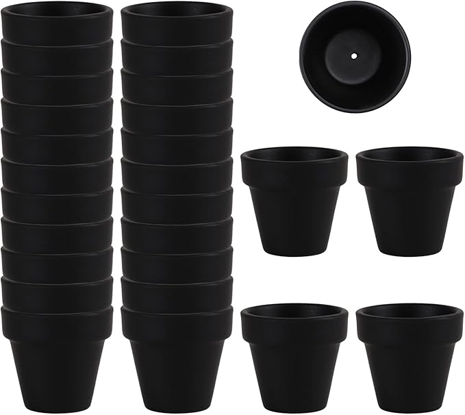 Fcacti 27 Pcs Small Mini Black Clay Pots 2.1'' Terracotta Pot Clay Ceramic Pottery Planter Cactus Flower Pots Succulent Nursery Pots- Great for Window Boxes, Cactus, Plants, Crafts, Wedding Favors