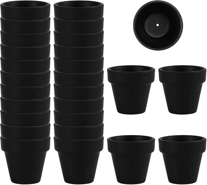 Fcacti 27 Pcs Small Mini Black Clay Pots 2.1'' Terracotta Pot Clay Ceramic Pottery Planter Cactus Flower Pots Succulent Nursery Pots- Great for Window Boxes, Cactus, Plants, Crafts, Wedding Favors