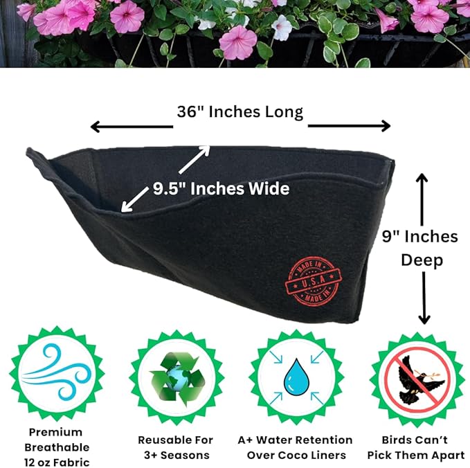 EZ Swap 36 Inch Fabric Trough Coco Liner Replacement for Window Basket Flower Planter - 36" Coconut Coco Fiber Alternative for Hayrack Planters. Use 3+ Seasons - Made in The USA! (2-Pack)