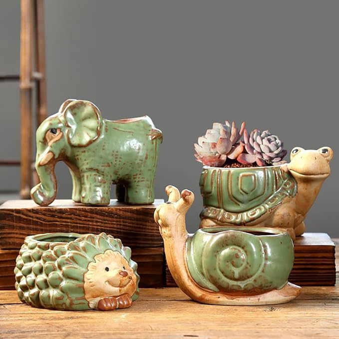 DIYOMR Small Ceramic Planter Pot, 4.3" Vintage Bronze Animal Planters Ceramic Flowerpot Succulent Pots Cactus Pot for Office Home Desktop Decor - Plants Not Included (Turtle Pot)