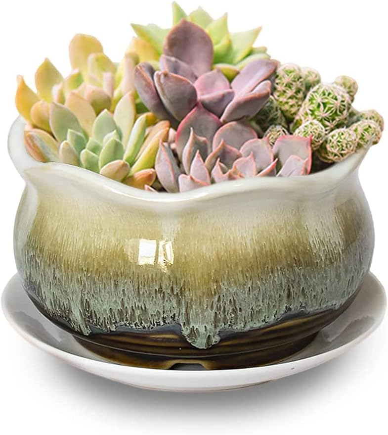 Dahlia 5.5'' Inch Rustic Drip Glazed Ceramic Planter/Succulent Pot/Plant Pot, Brown