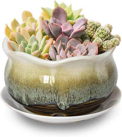 Dahlia 5.5'' Inch Rustic Drip Glazed Ceramic Planter/Succulent Pot/Plant Pot, Brown