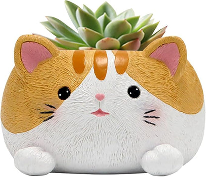 Cute Small Succulent Pots with Drainage, 10 cm Cactus Pots Cute Cat Flower Pot Resin Small Planters for Succulents, Cute Planter Animal Planter Flower Pot for Flower Cactus Garden Home Office