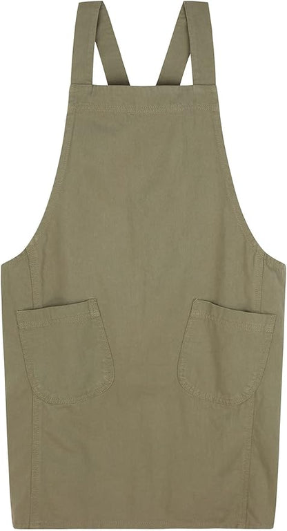 Soft Cotton Linen Apron for Women - Non-tie Cross Back Apron with Pockets, Great for Florist and Kitchen