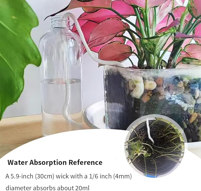 32.8 feet 1/6 Inch Natural White Self Watering Wick Cord Automatic Watering Cotton Rope System Hydroponic Wicking for Vacation Plant Care Capillary Wicks for Self Watering Planters and Pot