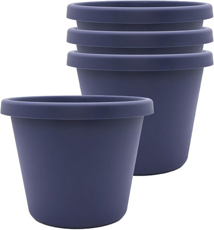 The HC Companies 6 Inch Prima Round Planter Pots with Drainage Holes & Rolled Rim, Lightweight UV-Resistant Plastic Indoor & Outdoor Planters, 4-Pack Flower Pots for Garden & Home Decor, Twilight Blue
