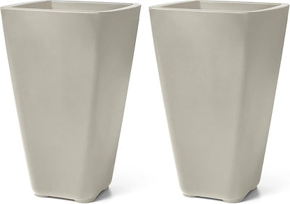 Step2 Bridgeview Tall Square Planter, Large Planters for Outdoor Plants, Gardening and Flower Pot for Patio or Porch, Efficient Drainage, Durable Plastic, Concrete, 2-Pack