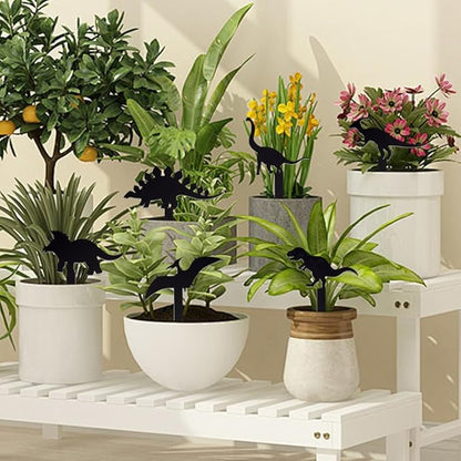 OLYCRAFT 6pcs 6-Style Animals Themed Acrylic Stakes with Paper Coating 3.9~4.3x2.7~4.5 Inch Black Dinosaur Garden Decoration Acrylic Plant Label Signs for Flower Pot Planter House Decors