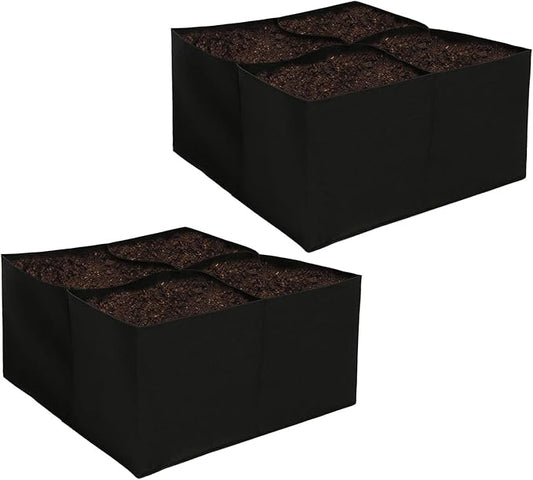 2pcs Raised Garden Bed with Grow Grid,23.6x23.6 inch Elevated Flower Vegetables Bed Planter Box,Planting Container,Plant Root Pouch Pots,Garden Tub
