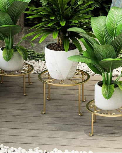 Hewnda 1Pack Metal potted plant stand, rust-proof iron flower pot stand, heavy duty pot stand for indoor patio (Gold)