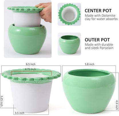 African Violet Flower Pot Ceramic Self Watering Planter Pot 6.5 * 4.6 * 4 inch Simple Plant Self Watering Pot Green Indoor Flowers High Absorption Herbaceous Flower Pots Modern