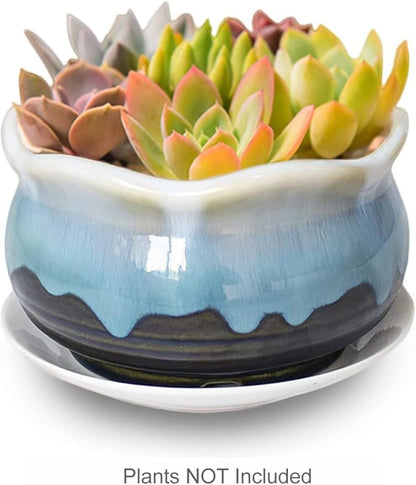 Dahlia 5.5'' Inch Rustic Drip Glazed Ceramic Planter/Succulent Pot/Plant Pot, Turquoise