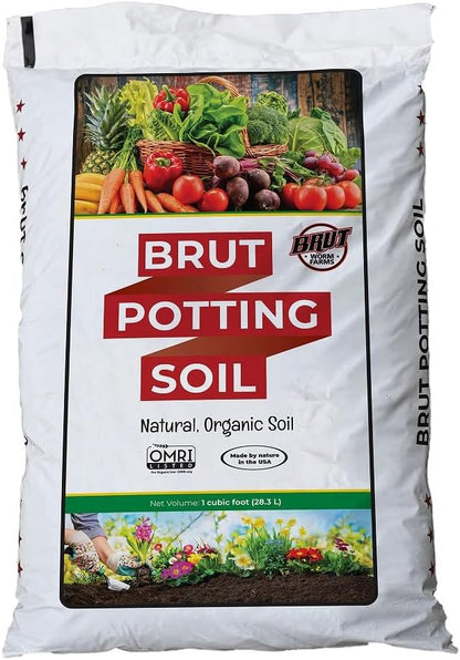 Brut Organic Potting Soil – 1CF, Premium Plant Soil with Organic Worm Castings, Trace Minerals & Perlite – Chemical-Free, Filler-Free – Ideal Potting Mix for Indoor & Outdoor Plants – 1pck