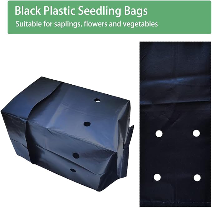 Belit 100 Pcs Plant Nursery Bags, Plastic Seedling Pots Container for Fruit Tree, Flower, Starting saplings, Plant Grow(3.5"x6.6")