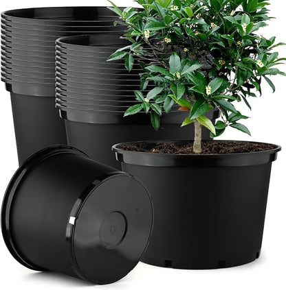 7 Gallon Plastic Nursery Pots 25-Pack, 15 Inch Large Plastic Pots for Plants, Round Plant Pots with Drainage Holes, Flower Pots for Outdoor Indoor Plants