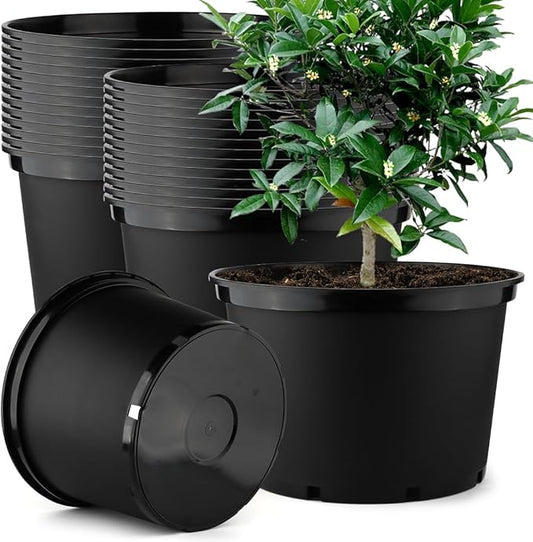 7 Gallon Plastic Nursery Pots 25-Pack, 15 Inch Large Plastic Pots for Plants, Round Plant Pots with Drainage Holes, Flower Pots for Outdoor Indoor Plants
