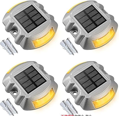 VOLISUN Solar Deck Lights Driveway Dock Lights, 4-Pack Led IP68 Waterproof Outdoor Warning Step Light for Driveway Sidewalk Garden Pathway Yard(Warm White)
