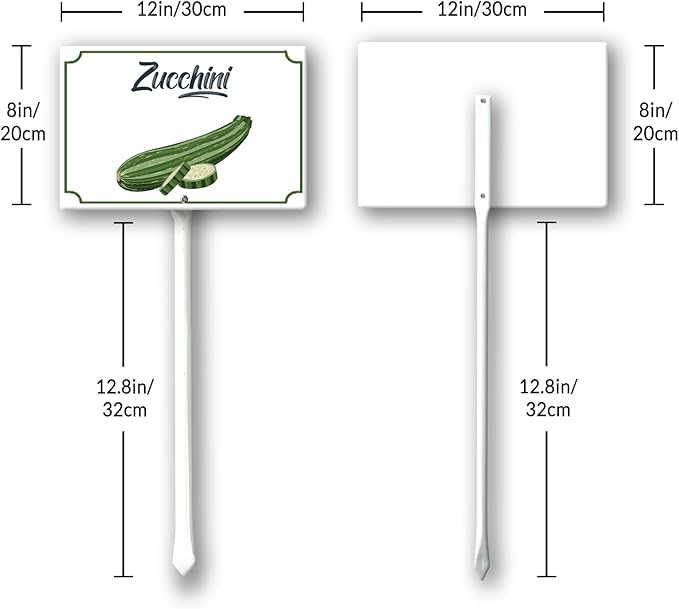 Boylee 8x12inch Aluminum Garden Signs for Vegetables, Flowers & Herbs - Modern, Weatherproof, Easy to Install - Zucchini Garden Signs with Stake