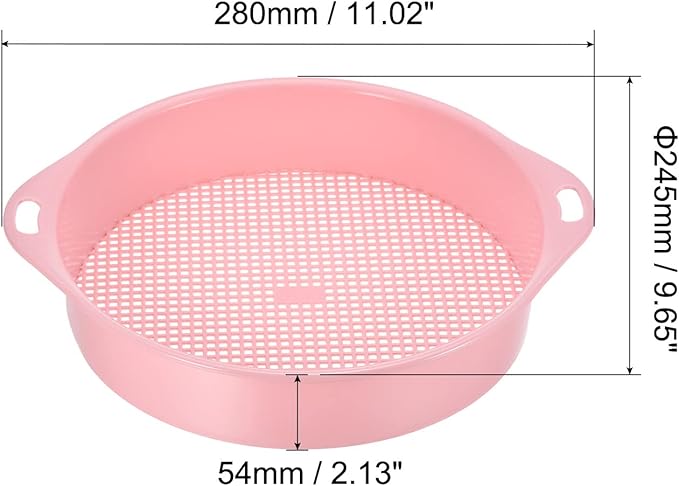 MECCANIXITY Garden Sifting Pan, Round Potting Sieve Plastic Mesh Filter Soil Screen Gardening Tool for Garden Yard, Pink 2 Pack