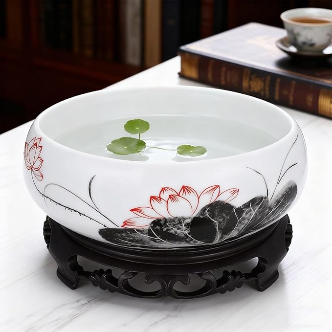YARNOW Ceramic Lotus Bowl Cactus Bowl Planter Ceramic Water Lily with Stand for Home Office Garden
