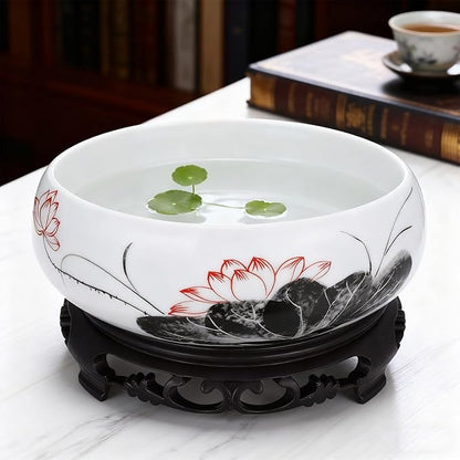 YARNOW Ceramic Lotus Bowl Cactus Bowl Planter Ceramic Water Lily with Stand for Home Office Garden