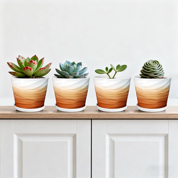 5 Inch Plant Pot,Ceramic Planter with Drainage and Saucer,Ceramic Pots for Plants,Indoor Plant pots,Planters for Indoor Plants(5.5 in Diameter,4 Pack)